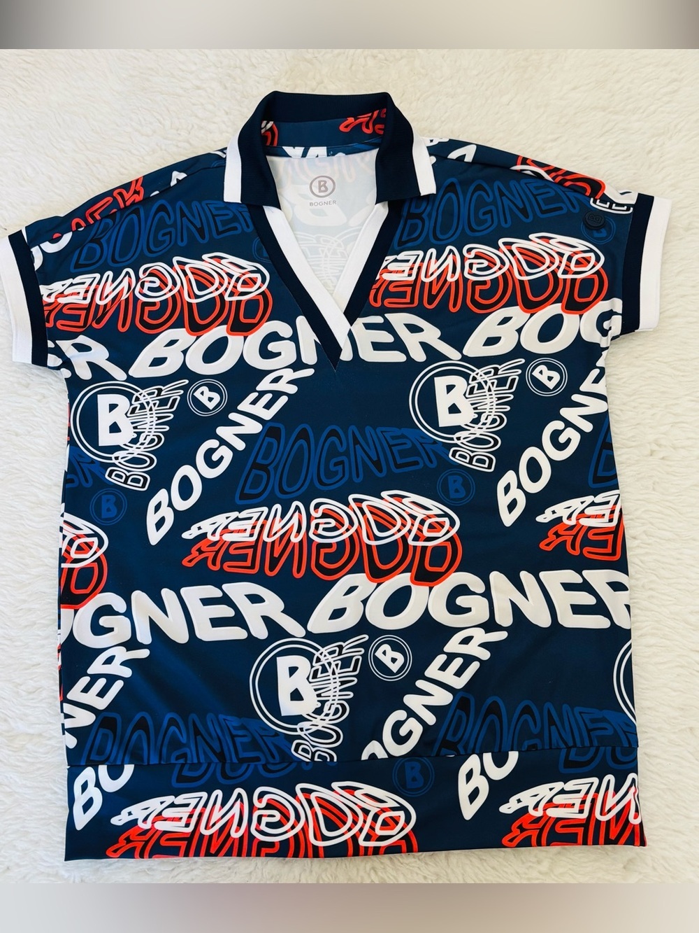 Bogner Kids Navy Polo Top with Red and White Logo Print